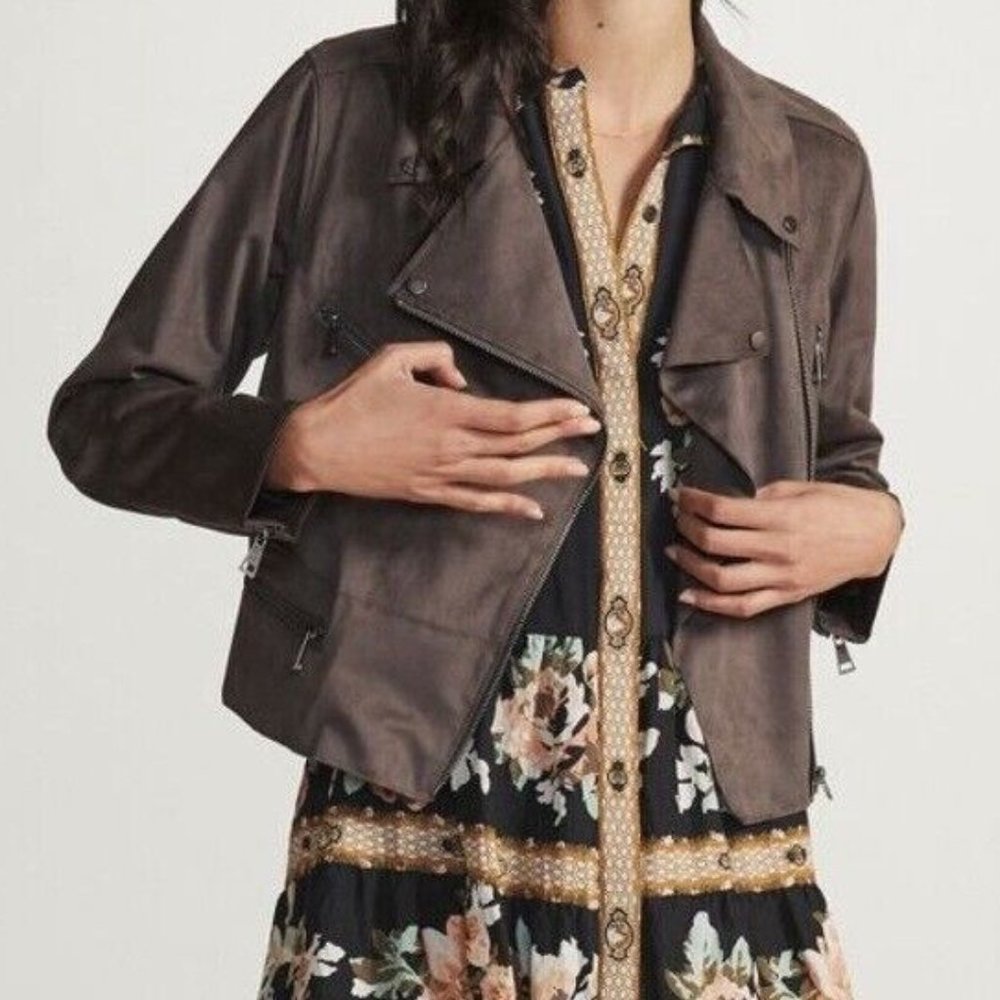 Anthropologie Hutch 3X Faux Suede Moto Jacket Coat Motorcycle Mocha Gray New - Picture 8 of 10